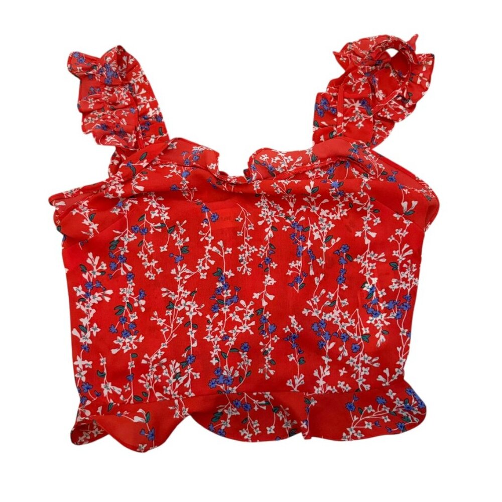 Caren forbes red floral romantic ruffle L Tank top - Picture 9 of 12